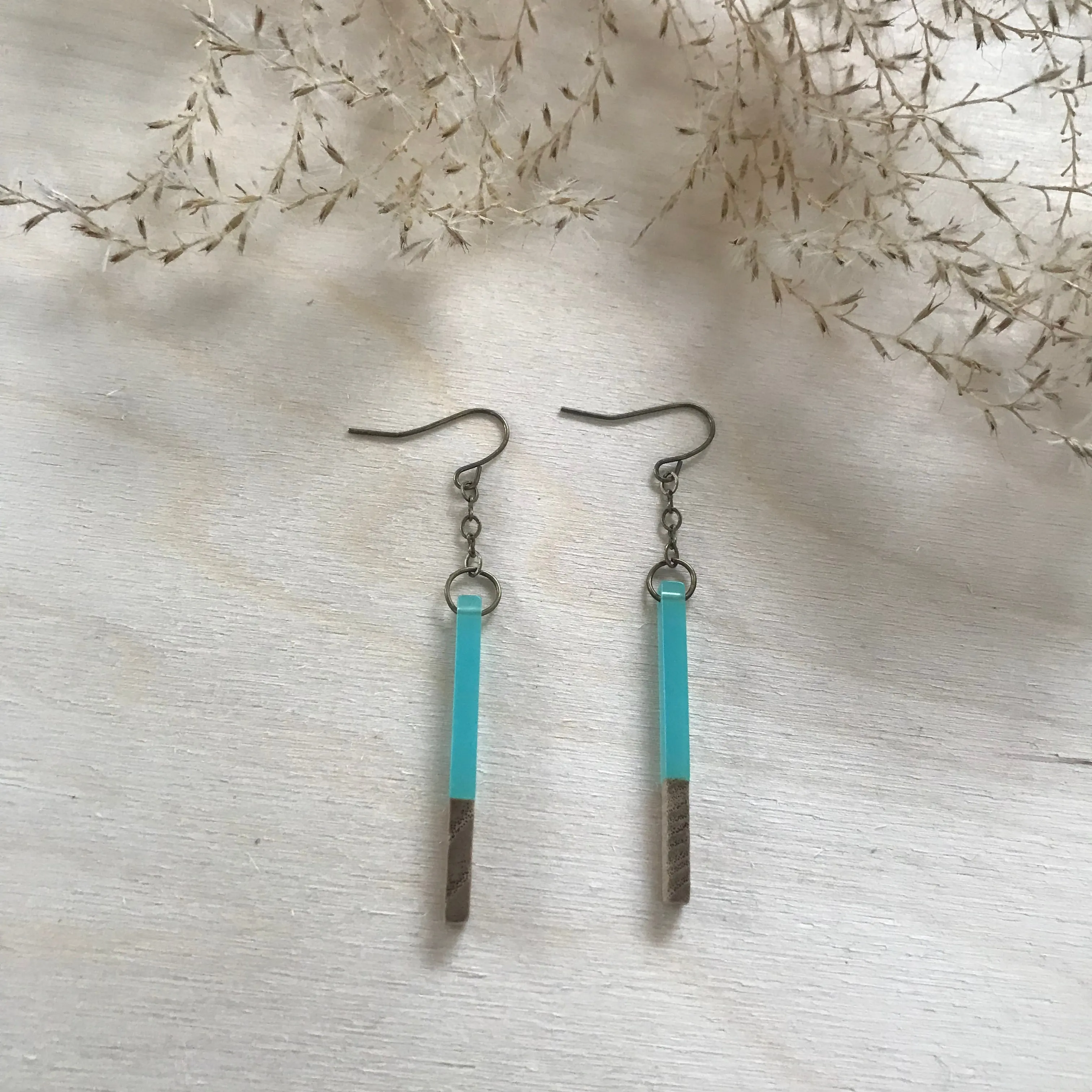 Turquoise   Wood Bar Earrings