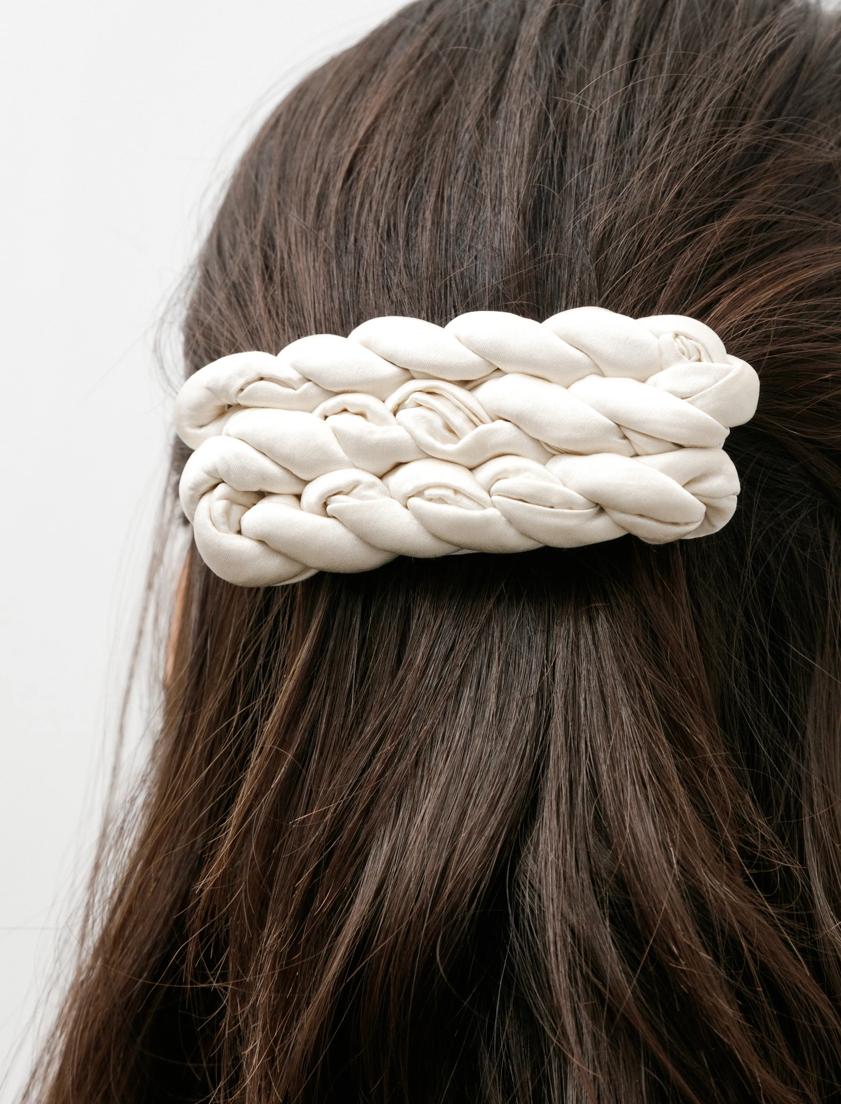 Twisted Satin Hair Clip Off White