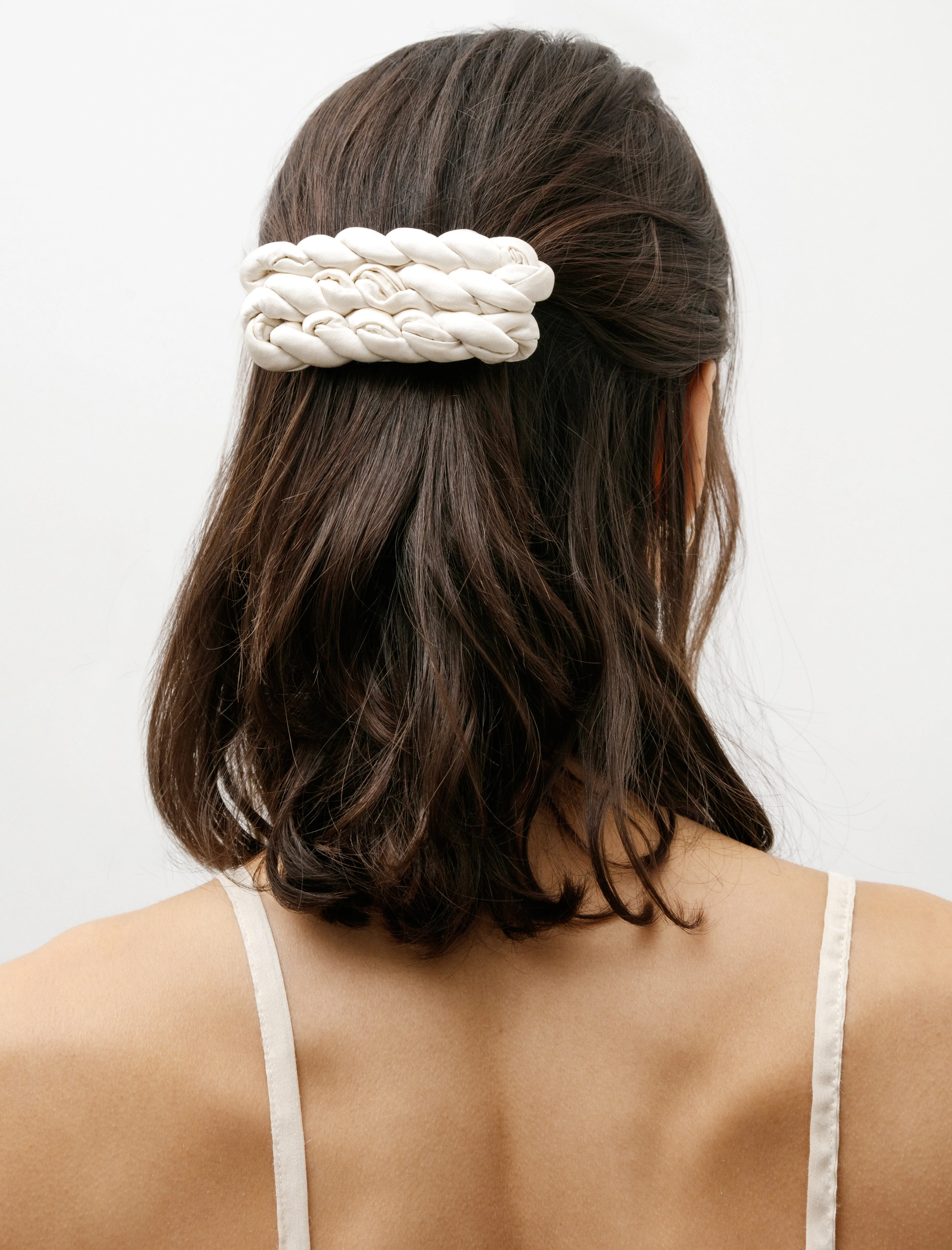 Twisted Satin Hair Clip Off White