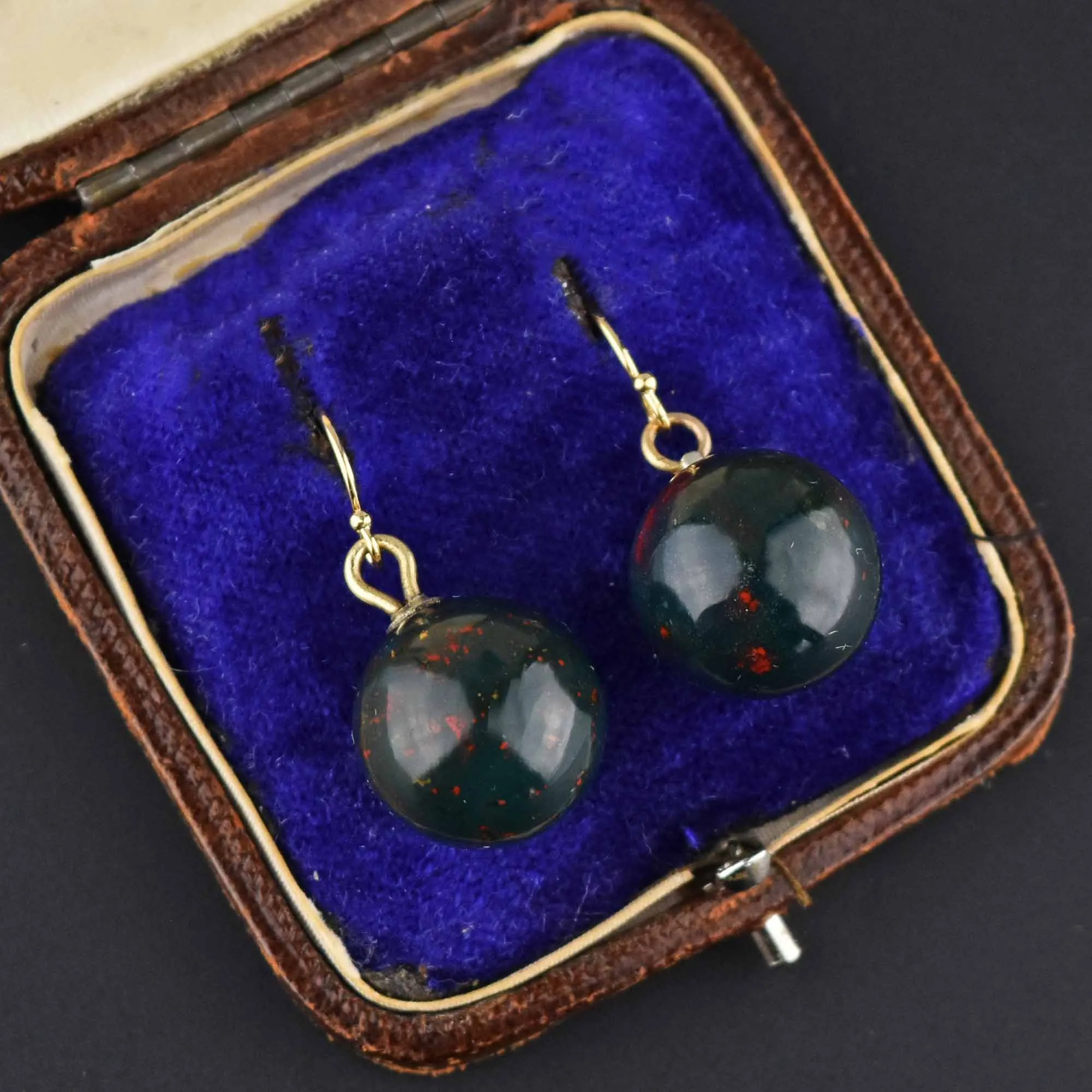 Victorian Bloodstone Ball Dangle Drop Earrings