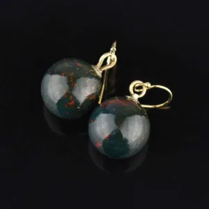 Victorian Bloodstone Ball Dangle Drop Earrings