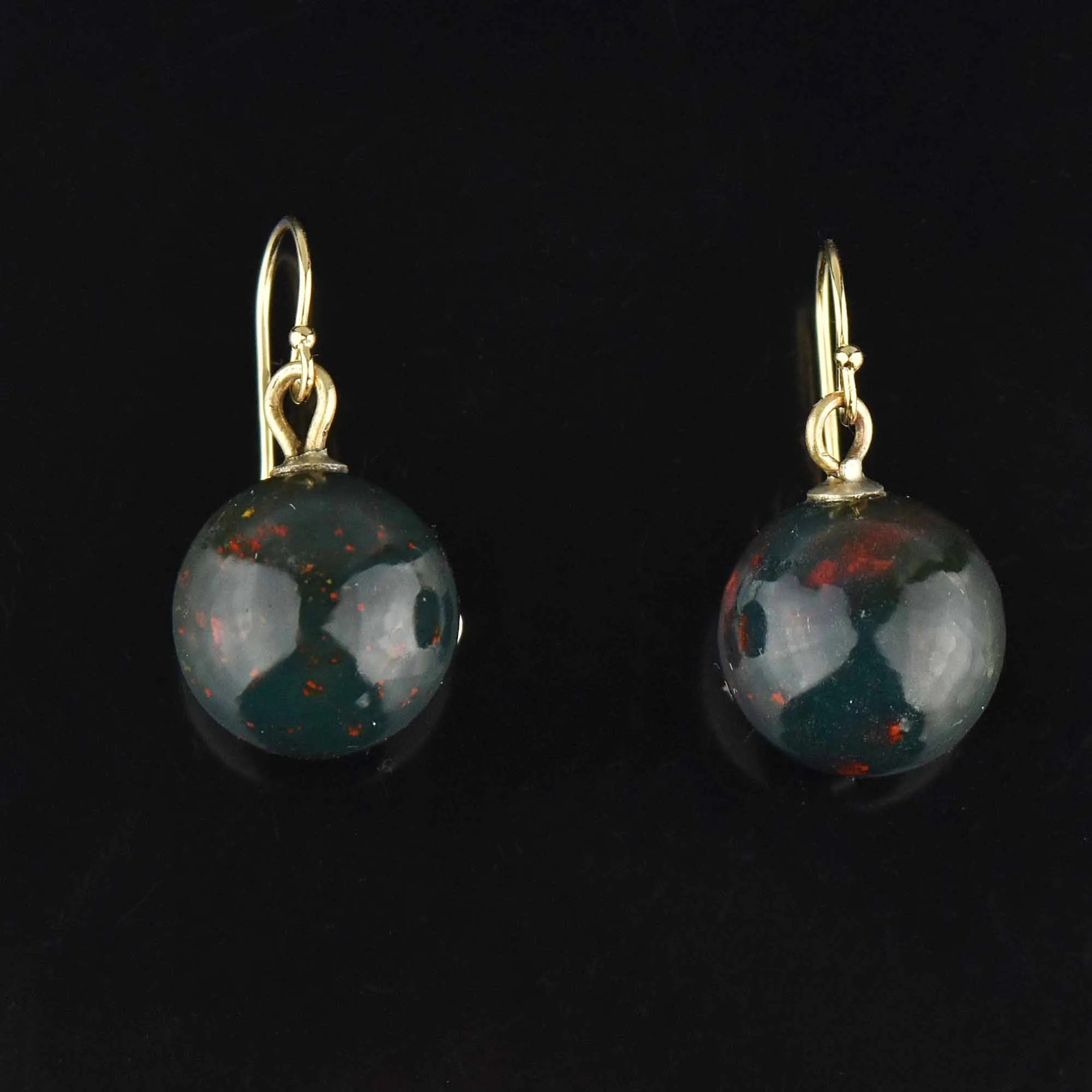 Victorian Bloodstone Ball Dangle Drop Earrings