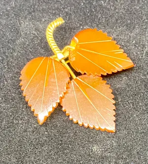 Vintage Amber Brooch - Leaves (3417)