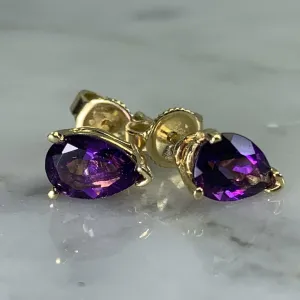 Vintage Amethyst Earrings set in 14K Gold. February Birthstone. 6th Anniversary. Wedding Jewelry.