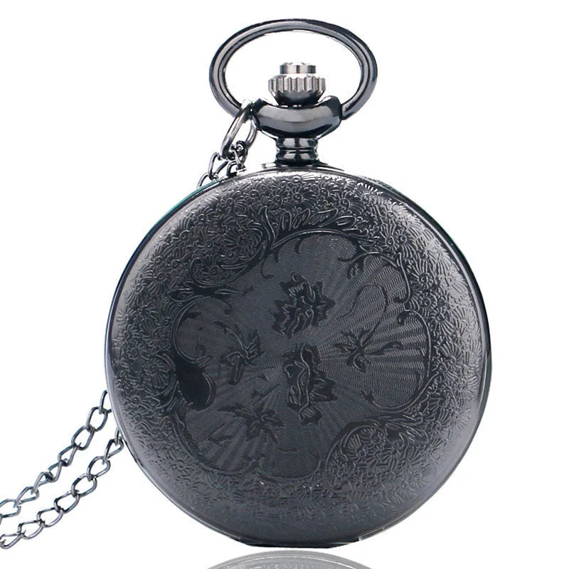 Vintage Charm Black Unisex Fashion Roman Number Quartz Steampunk Pocket Watch Women Man Necklace Pendant with Chain Gifts P427