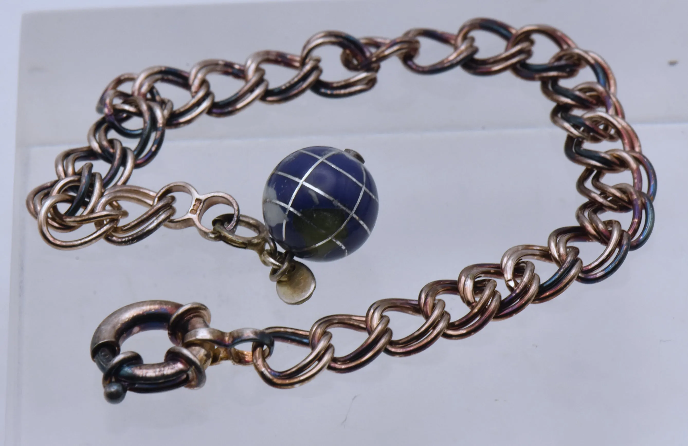 Vintage Sterling Silver Globe Charm Bracelet