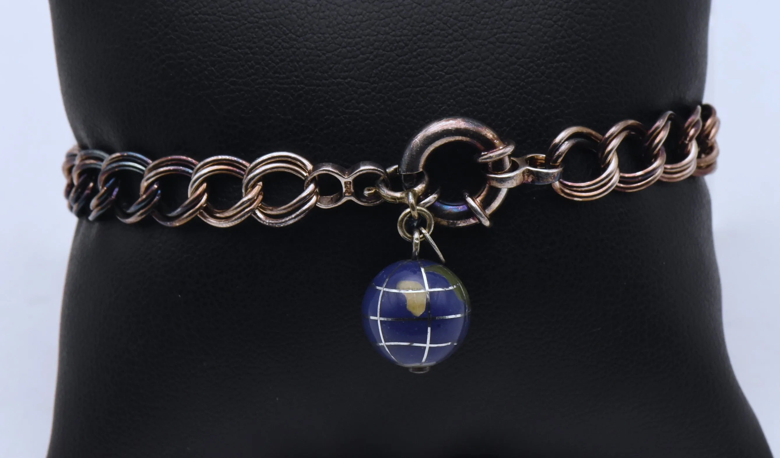 Vintage Sterling Silver Globe Charm Bracelet