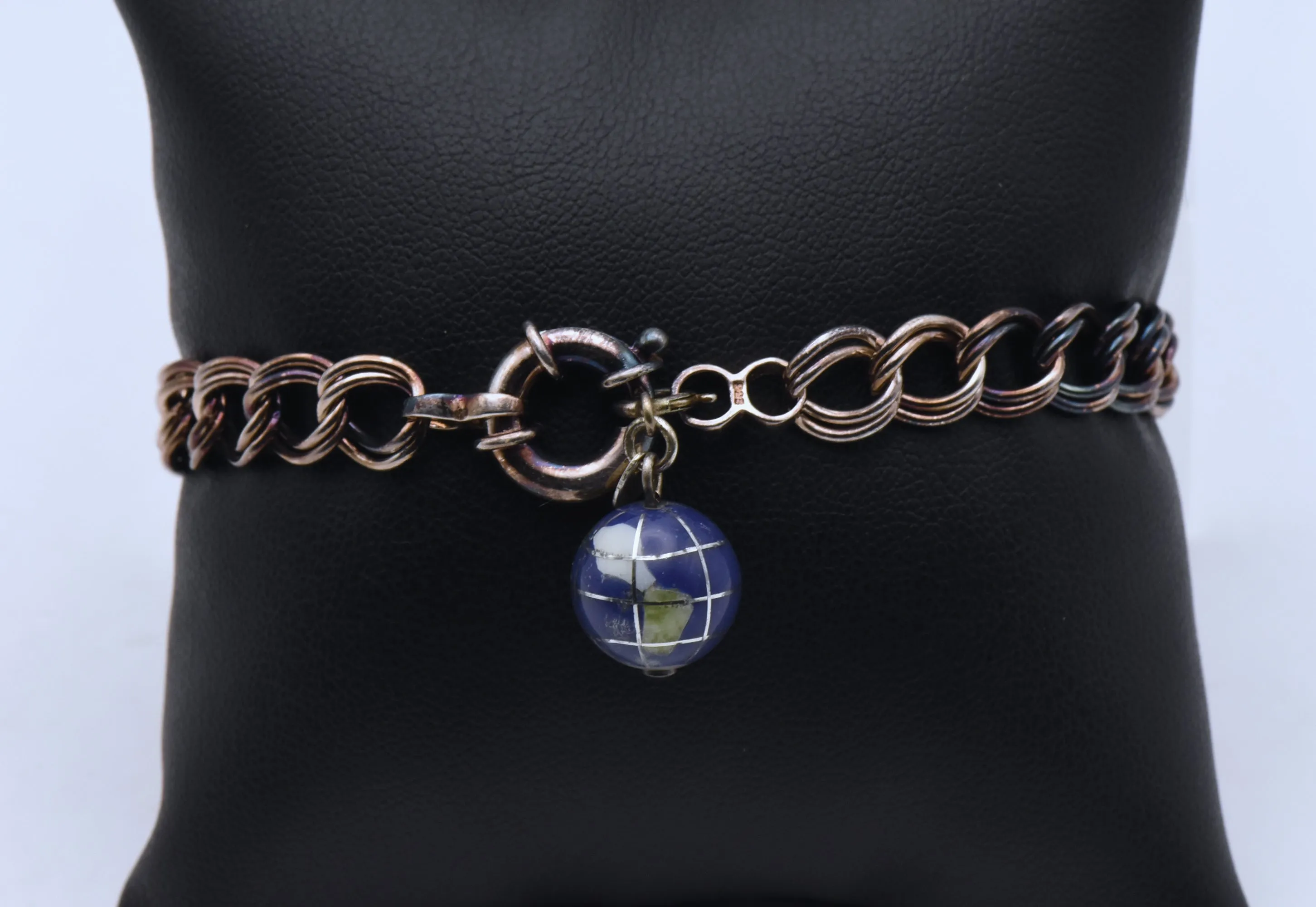 Vintage Sterling Silver Globe Charm Bracelet