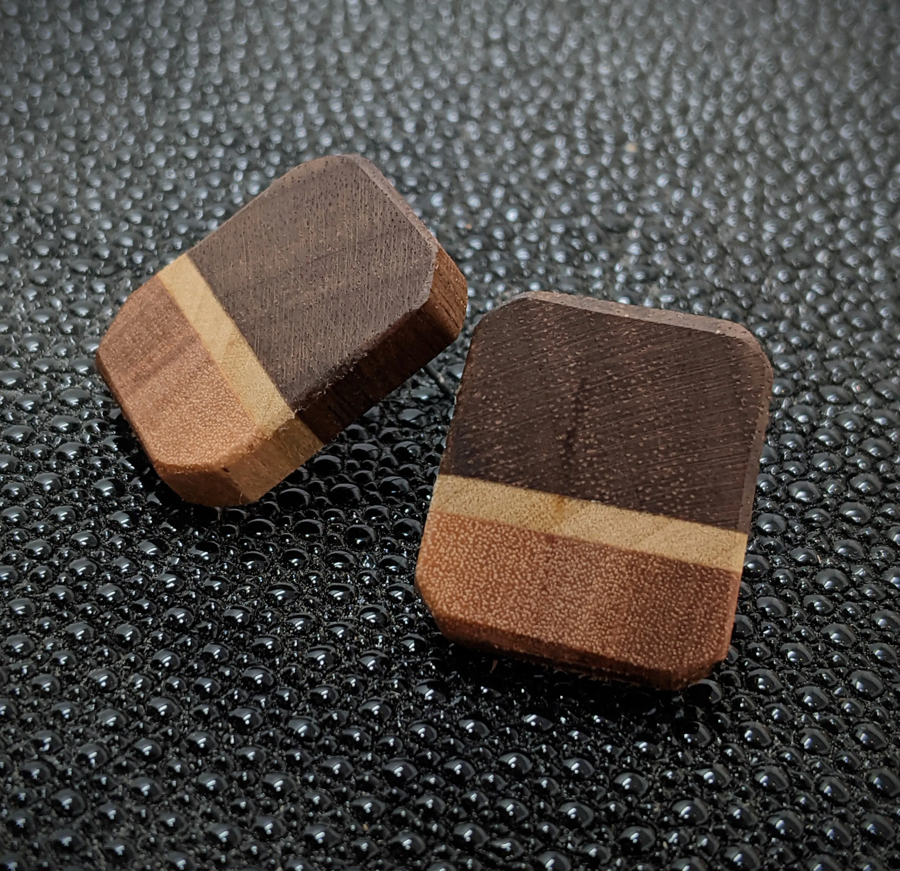 Walnut Stripe Squares Stud Earrings