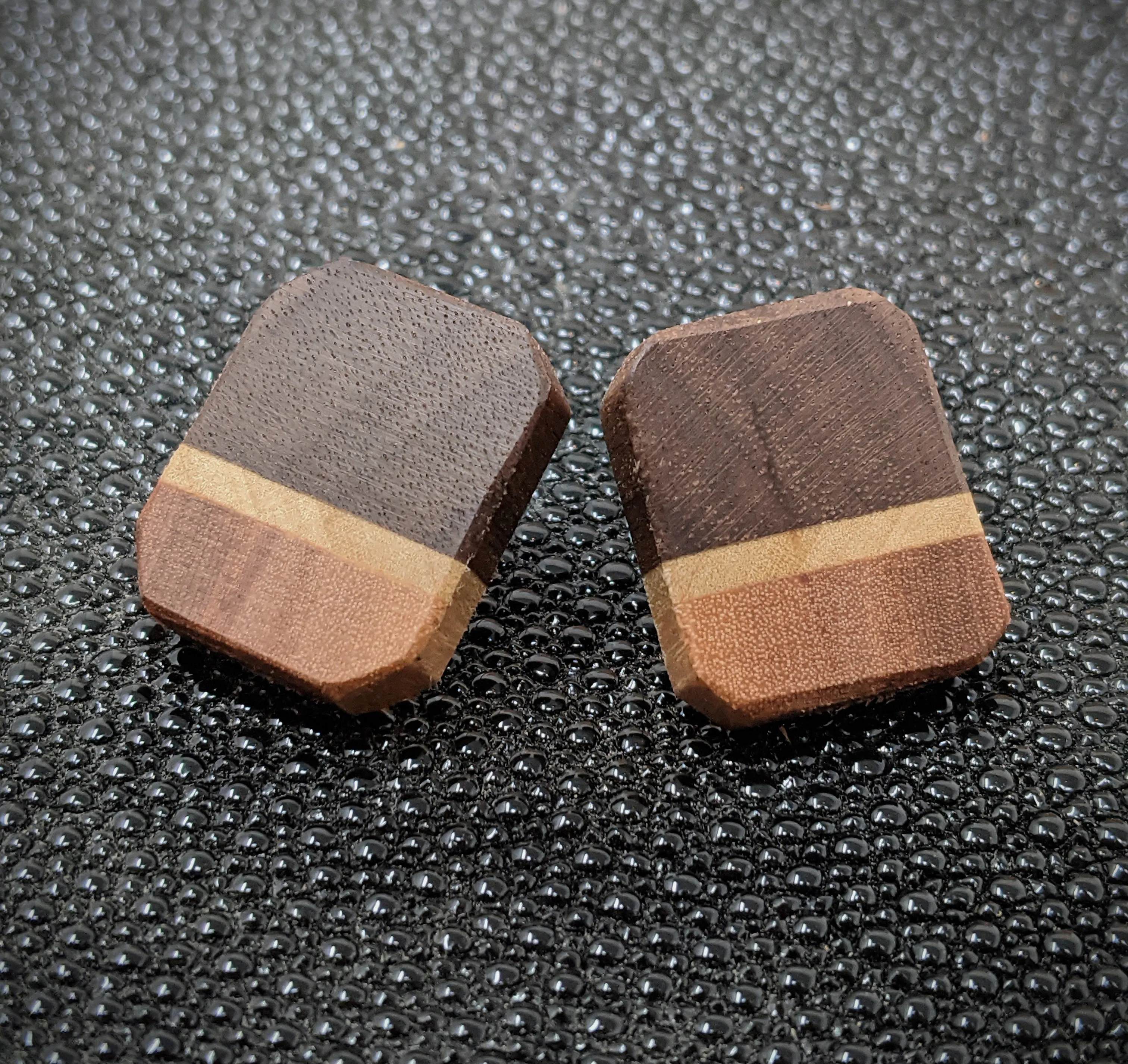 Walnut Stripe Squares Stud Earrings