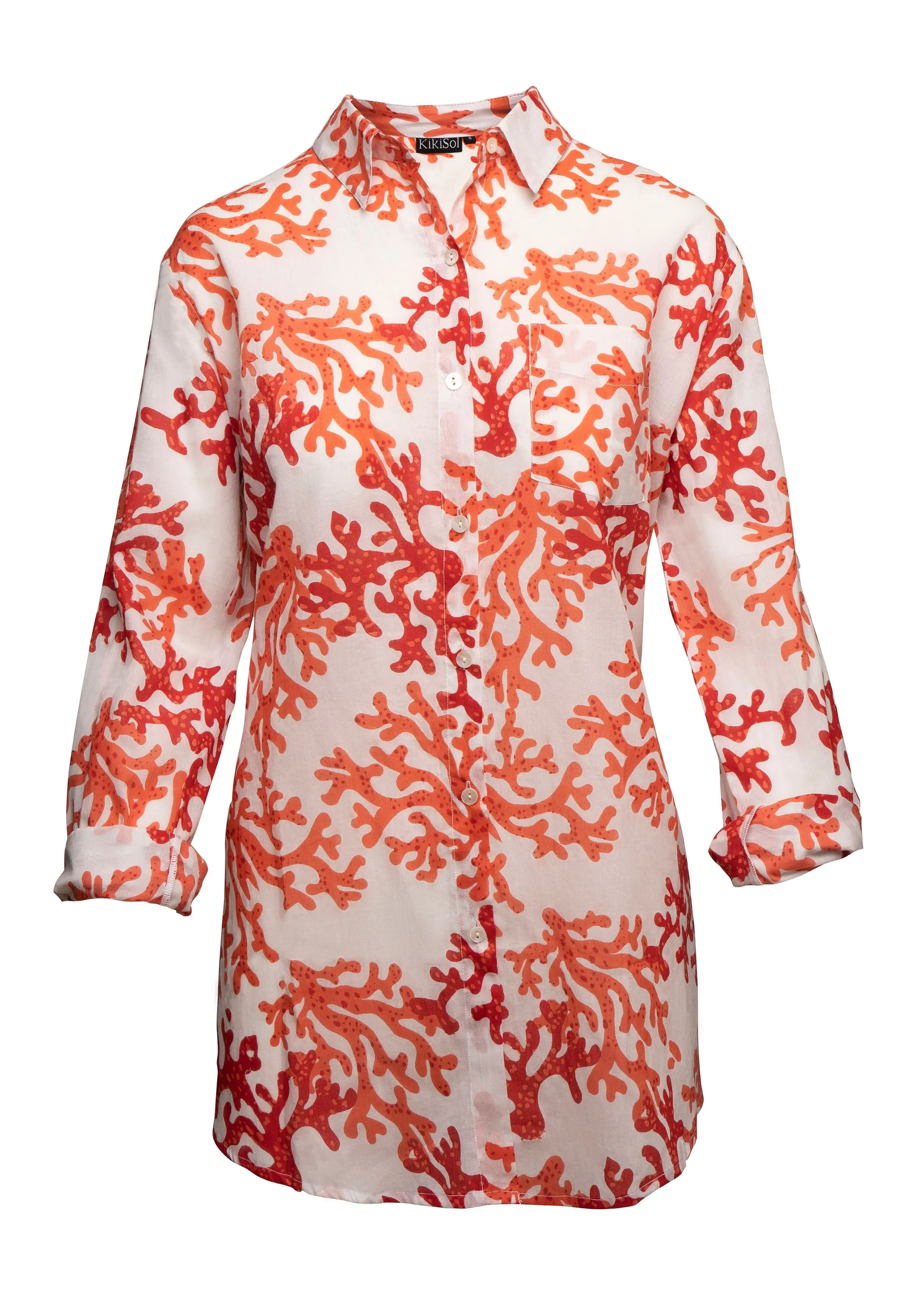 White and Papayas Coral KikiSol Boyfriend Shirt