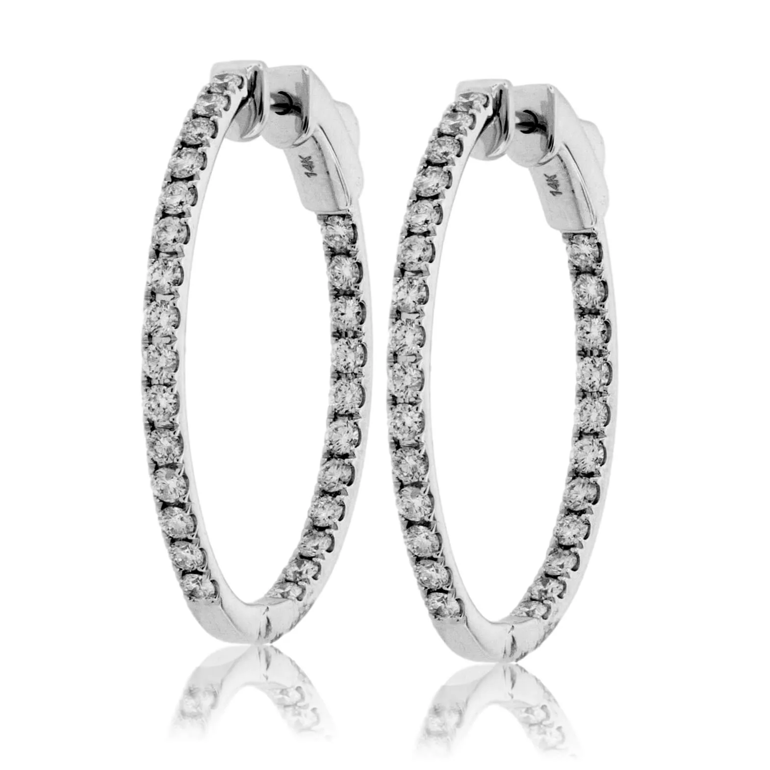 White Gold 1.50 Carat Diamond Inside Out Oval Hoop Earrings