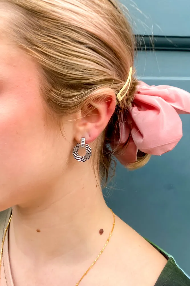 White Spiral Knocker Earrings in Silver