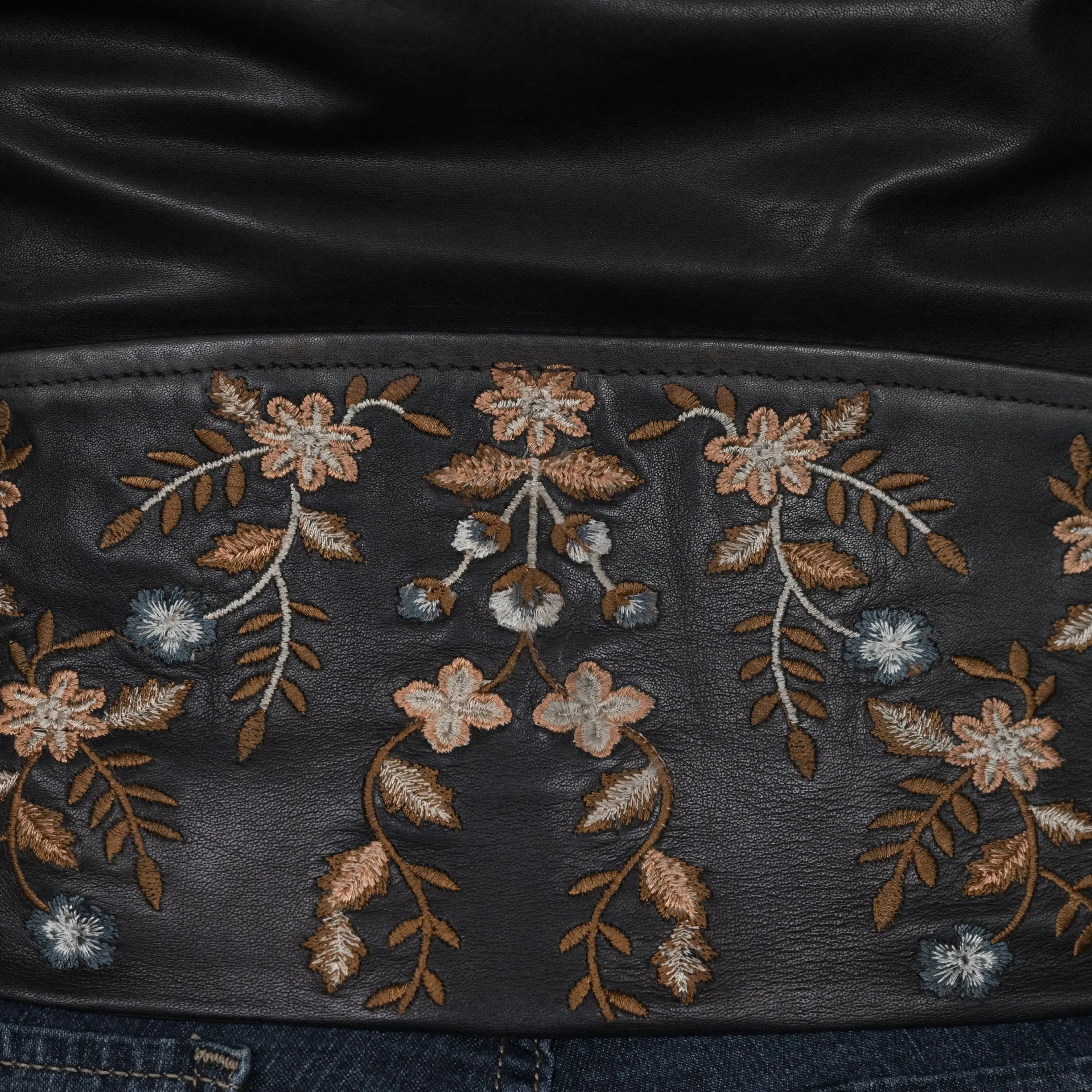 Women's Lamb Leather Jacket with Floral Embroidery