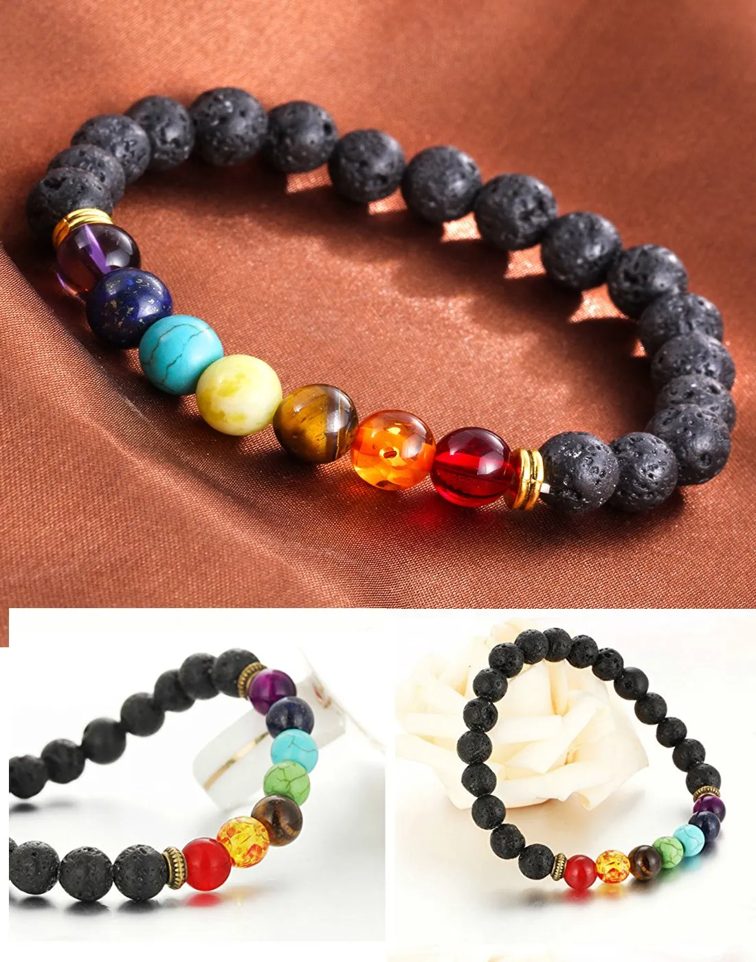 Yellow Chimes D'vine Collection 7 Chakra Lava Stone Bracelet Semi Precious Stone Yoga & Meditation Reiki Healing Bracelet for Men and Women