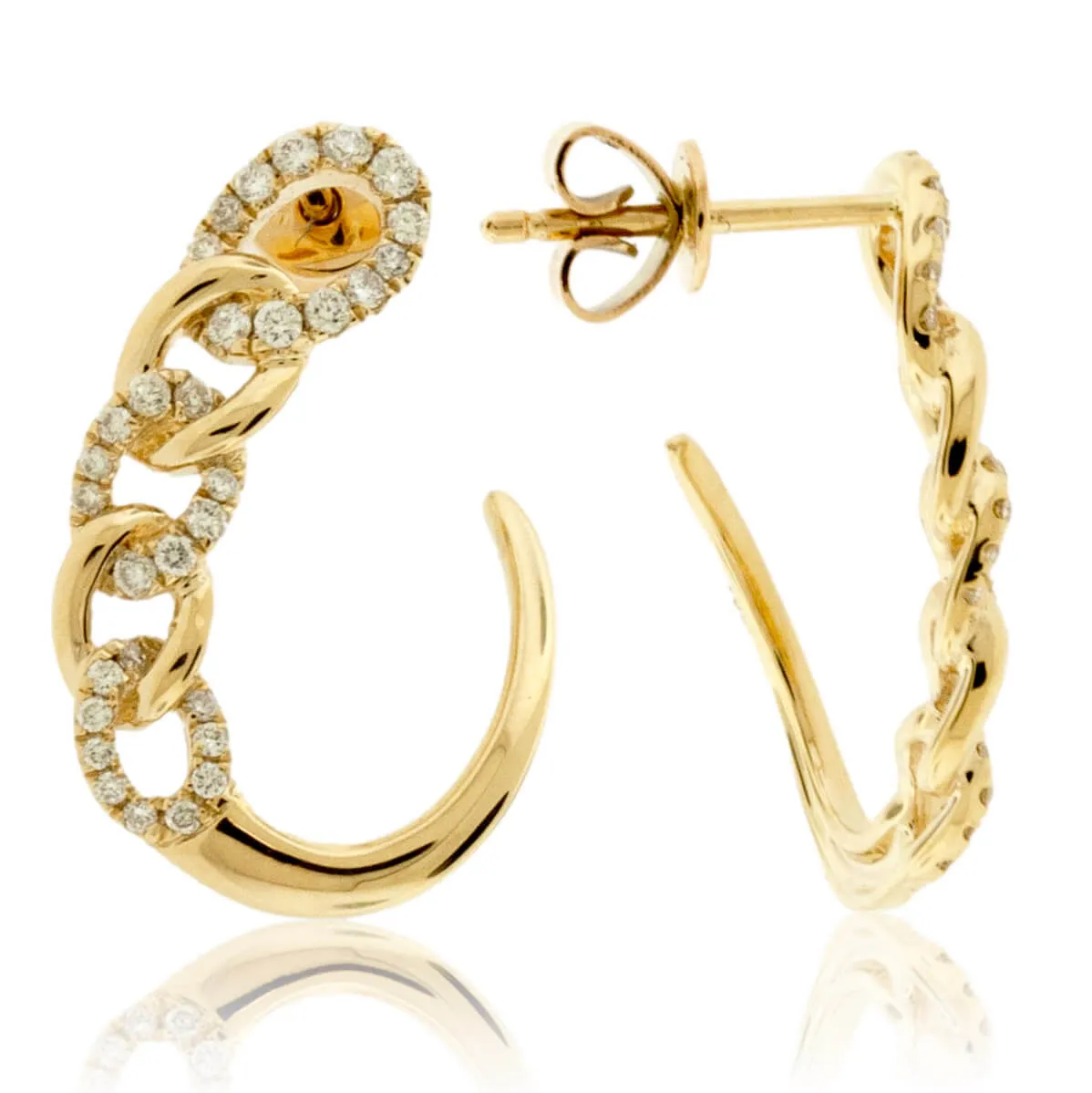 Yellow Gold and Diamond Link Style Earrings